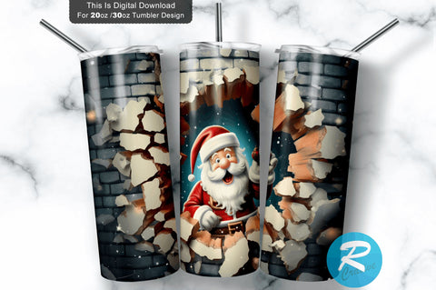 3D Christmas Santa Cracked Hole 20 Oz Png Tumbler Design Sublimation Regulrcrative 