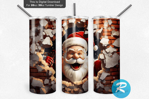 3D Christmas Santa Cracked Hole 20 Oz Png Tumbler Design Sublimation Regulrcrative 