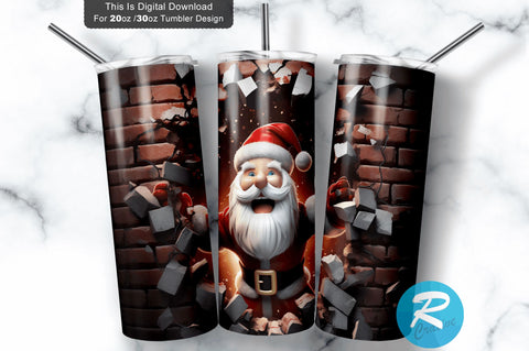 3D Christmas Santa Cracked Hole 20 Oz Png Tumbler Design Sublimation Regulrcrative 