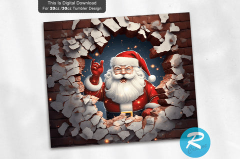 3D Christmas Santa Cracked Hole 20 Oz Png Tumbler Design Sublimation Regulrcrative 
