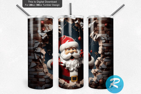 3D Christmas Santa Cracked Hole 20 Oz Png Tumbler Design Sublimation Regulrcrative 
