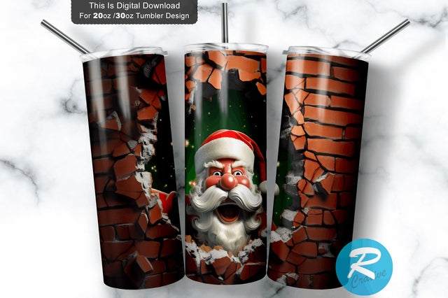 3D Christmas Santa Cracked Hole 20 Oz Png Tumbler Design Sublimation Regulrcrative 