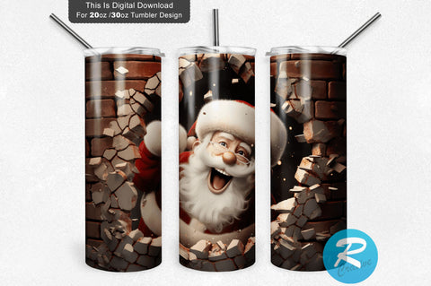 3D Christmas Santa Cracked Hole 20 Oz Png Tumbler Design Sublimation Regulrcrative 