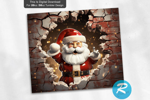 3D Christmas Santa Cracked Hole 20 Oz Png Tumbler Design Sublimation Regulrcrative 