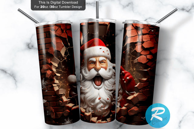 3D Christmas Santa Cracked Hole 20 Oz Png Tumbler Design Sublimation Regulrcrative 