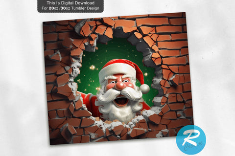 3D Christmas Santa Cracked Hole 20 Oz Png Tumbler Design Sublimation Regulrcrative 