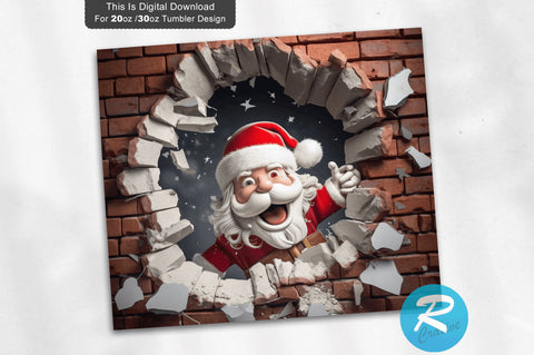 3D Christmas Santa Cracked Hole 20 Oz Png Tumbler Design Sublimation Regulrcrative 