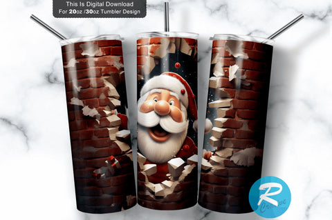 3D Christmas Santa Cracked Hole 20 Oz Png Tumbler Design Sublimation Regulrcrative 