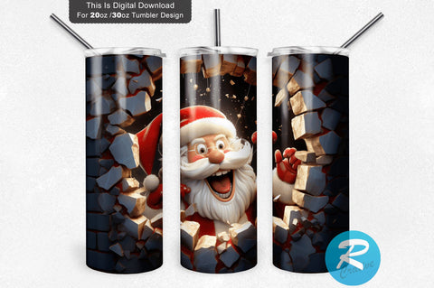 3D Christmas Santa Cracked Hole 20 Oz Png Tumbler Design Sublimation Regulrcrative 