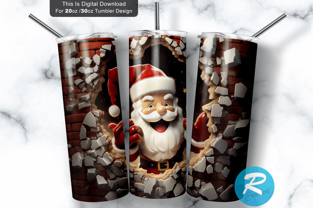 3D Christmas Santa Cracked Hole 20 Oz Png Tumbler Design Sublimation Regulrcrative 