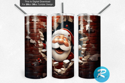 3D Christmas Santa Cracked Hole 20 Oz Png Tumbler Design Sublimation Regulrcrative 