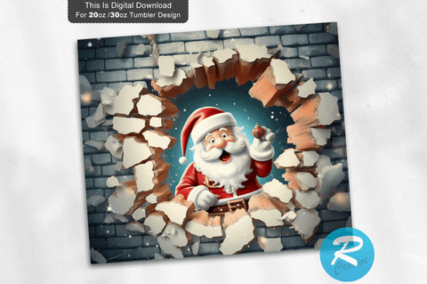 3D Christmas Santa Cracked Hole 20 Oz Png Tumbler Design Sublimation Regulrcrative 