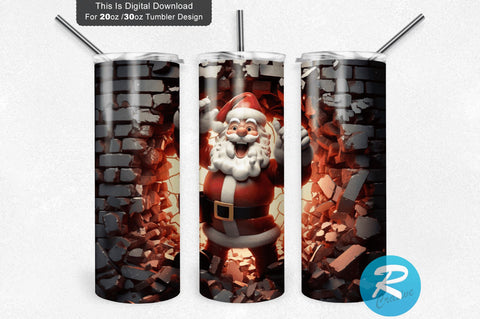 3D Christmas Santa Cracked Hole 20 Oz Png Tumbler Design Sublimation Regulrcrative 