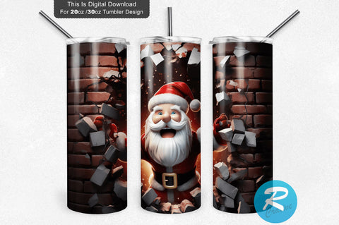 3D Christmas Santa Cracked Hole 20 Oz Png Tumbler Design Sublimation Regulrcrative 