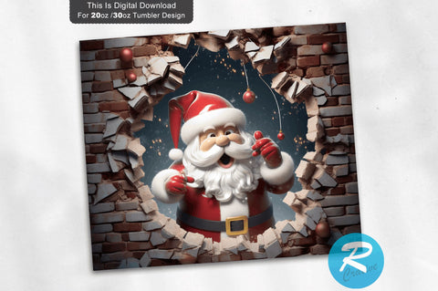 3D Christmas Santa Cracked Hole 20 Oz Png Tumbler Design Sublimation Regulrcrative 