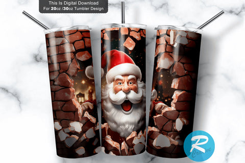 3D Christmas Santa Cracked Hole 20 Oz Png Tumbler Design Sublimation Regulrcrative 