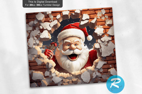 3D Christmas Santa Cracked Hole 20 Oz Png Tumbler Design Sublimation Regulrcrative 