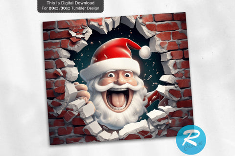 3D Christmas Santa Cracked Hole 20 Oz Png Tumbler Design Sublimation Regulrcrative 