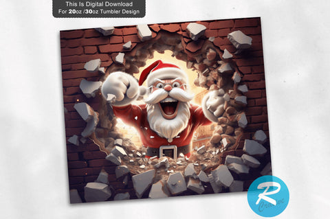 3D Christmas Santa Cracked Hole 20 Oz Png Tumbler Design Sublimation Regulrcrative 