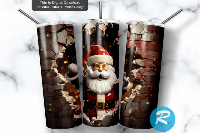 3D Christmas Santa Cracked Hole 20 Oz Png Tumbler Design Sublimation Regulrcrative 