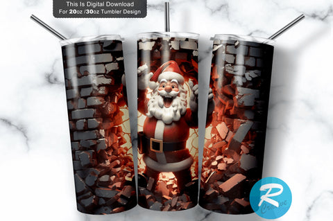 3D Christmas Santa Cracked Hole 20 Oz Png Tumbler Design Sublimation Regulrcrative 