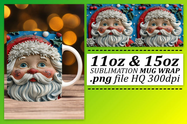 3D Christmas Santa Wrap 11oz 15oz Mug Sublimation Sublimation afrosvg 