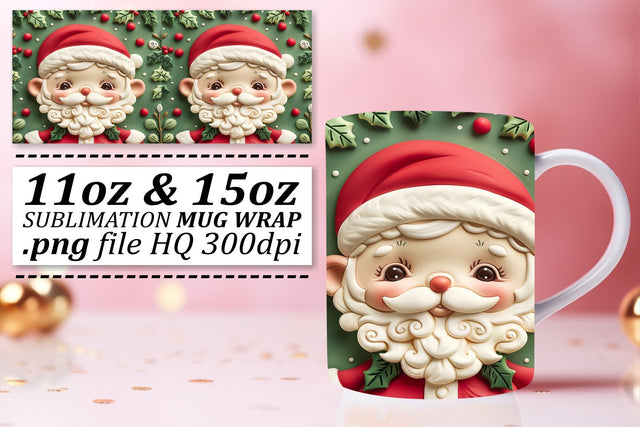3D Christmas Santa Wrap 11oz 15oz Mug Sublimation Sublimation afrosvg 