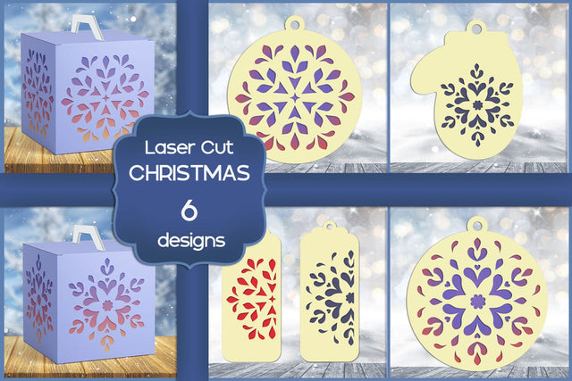3D Christmas set with candy box, gift tag and snowflake ornament, svg files 3D Paper AnastasiyaArtDesign 