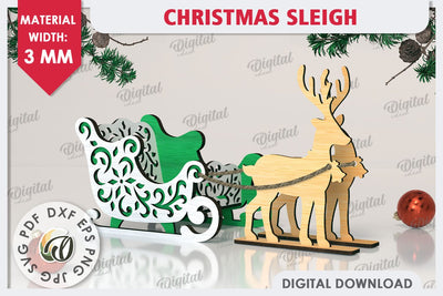 3D Christmas Sleigh Laser Cut. Christmas Decoration SVG SVG Evgenyia Guschina 