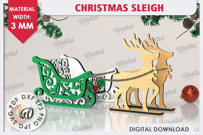 3D Christmas Sleigh Laser Cut. Christmas Decoration SVG SVG Evgenyia Guschina 