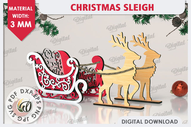3D Christmas Sleigh Laser Cut. Christmas Decoration SVG SVG Evgenyia Guschina 
