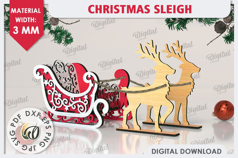 3D Christmas Sleigh Laser Cut. Christmas Decoration SVG SVG Evgenyia Guschina 