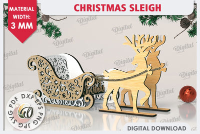 3D Christmas Sleigh Laser Cut. Christmas Decoration SVG SVG Evgenyia Guschina 