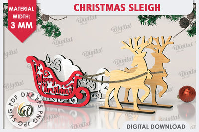 3D Christmas Sleigh Laser Cut. Christmas Decoration SVG SVG Evgenyia Guschina 