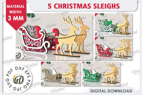 3D Christmas Sleighs Laser Cut Bundle. Christmas Decor SVG SVG Evgenyia Guschina 