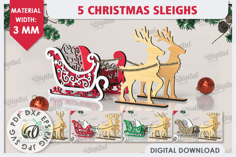 3D Christmas Sleighs Laser Cut Bundle. Christmas Decor SVG SVG Evgenyia Guschina 