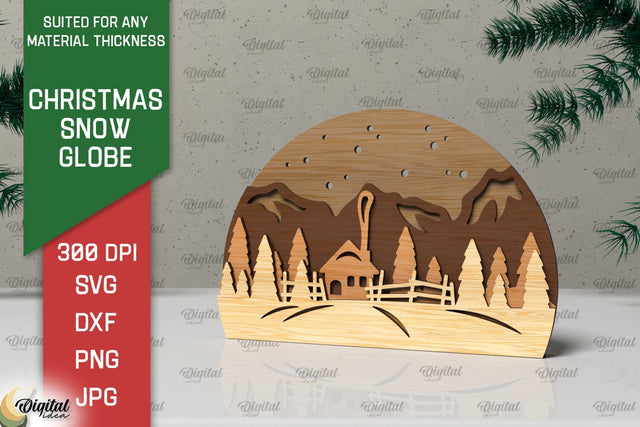 3D Christmas Snow globe Laser Cut. Xmas layered Decor SVG SVG Evgenyia Guschina 