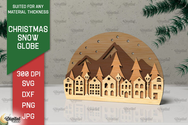 3D Christmas Snow globe Laser Cut. Xmas layered Decor SVG SVG Evgenyia Guschina 