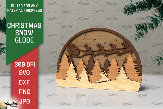 3D Christmas Snow globe Laser Cut. Xmas layered Decor SVG SVG Evgenyia Guschina 