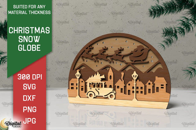 3D Christmas Snow globe Laser Cut. Xmas layered Decor SVG SVG Evgenyia Guschina 