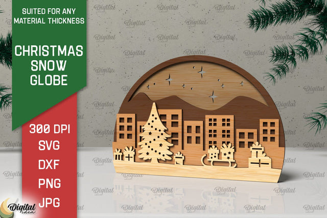 3D Christmas Snow globe Laser Cut. Xmas layered Decor SVG SVG Evgenyia Guschina 