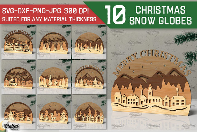 3D Christmas Snow globes Laser Cut Bundle. Xmas Decor SVG SVG Evgenyia Guschina 