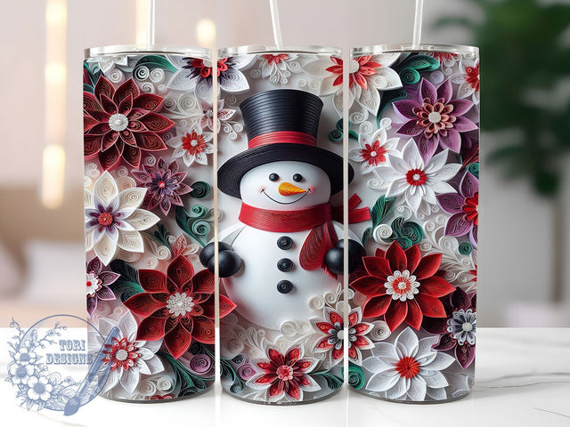3D Christmas Snowman Tumbler, 3D Design, Christmas Wrap, Winter Pattern, Holiday Sublimation, 20oz Tumbler, Festive Gift Sublimation ToriDesigns 