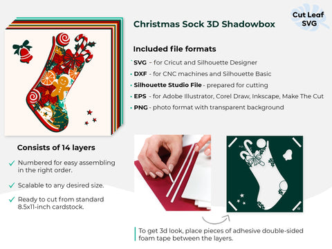 3D Christmas svg - Shadow Box svg, Christmas svg, Layered svg 3D Paper CutLeafSvg 