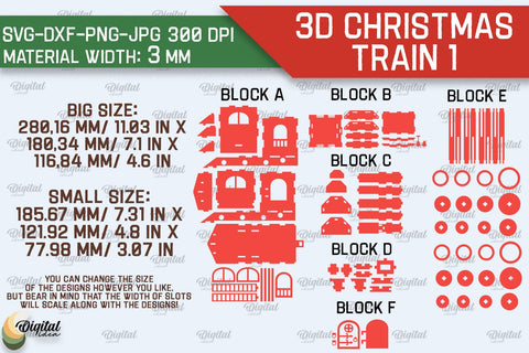 3D Christmas Train Laser Cut Design. Christmas Decor SVG SVG Evgenyia Guschina 