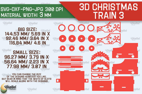 3D Christmas Train Laser Cut Design. Christmas Decor SVG SVG Evgenyia Guschina 