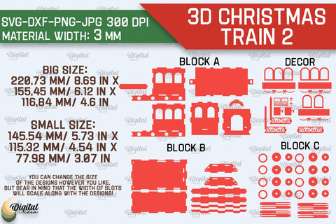3D Christmas Train Laser Cut Design. Christmas Decor SVG SVG Evgenyia Guschina 