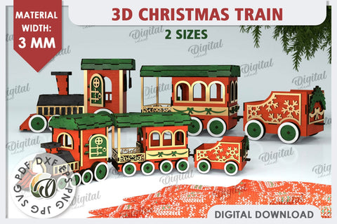 3D Christmas Train Laser Cut Design. Christmas Decor SVG SVG Evgenyia Guschina 