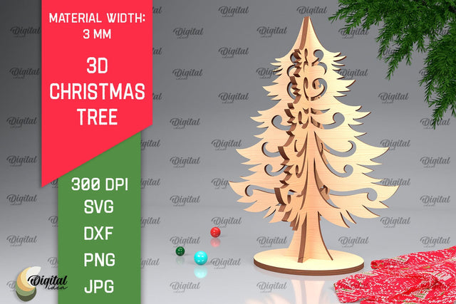3D Christmas Tree Laser Cut Design. Christmas Decor SVG SVG Evgenyia Guschina 