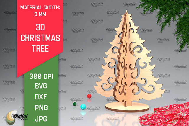 3D Christmas Tree Laser Cut Design. Christmas Decor SVG SVG Evgenyia Guschina 